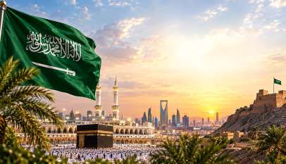 العلم السعودي والكعبة المشرفة ومعالم المملكة - مقال شموخ السعودية لرجاء البجاوي
